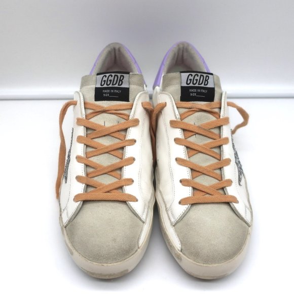 GOLDEN GOOSE SUPERSTAR GLITTER STAR SNEAKERS WHITE/PURPLE LEATHER SIZE 41 - Picture 4 of 11